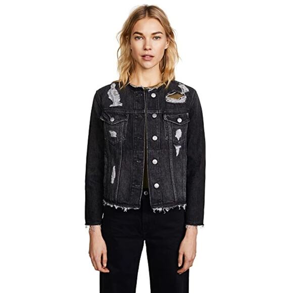 FRAME Rigid Re-Release Le Jacket in Gaven Black Distressed Sz M {JJ36} - Picture 1 of 7